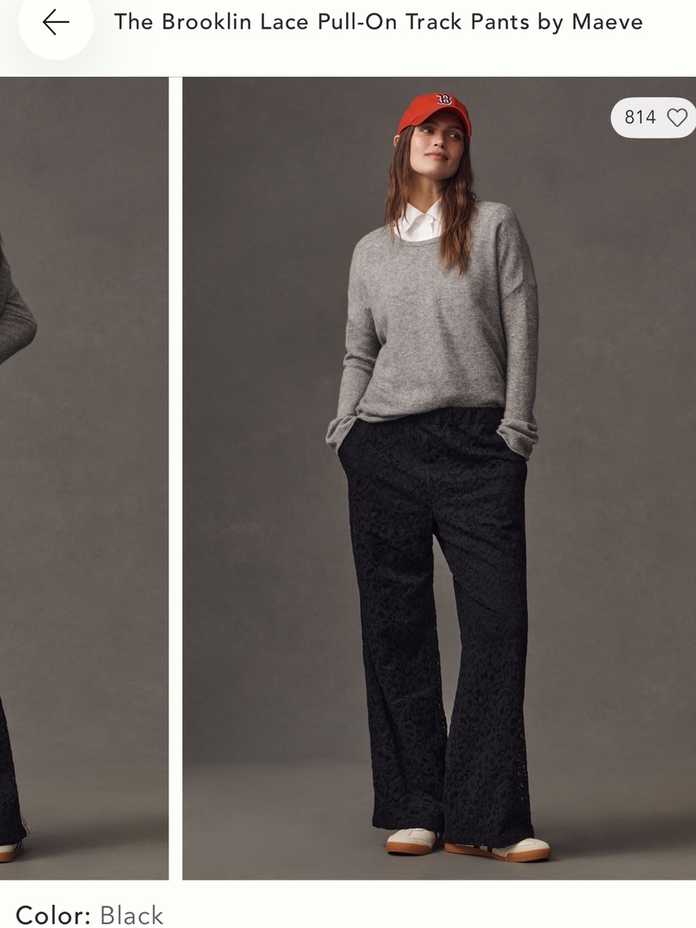 Anthropologie Black Wide-Leg Lace Pull-On Track Pants